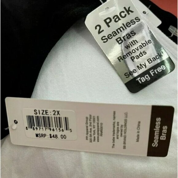 Bebe +2X Black-White Logo Double Back Straps Removable Pads Seamless Bras-2-Pk - Picture 10 of 10